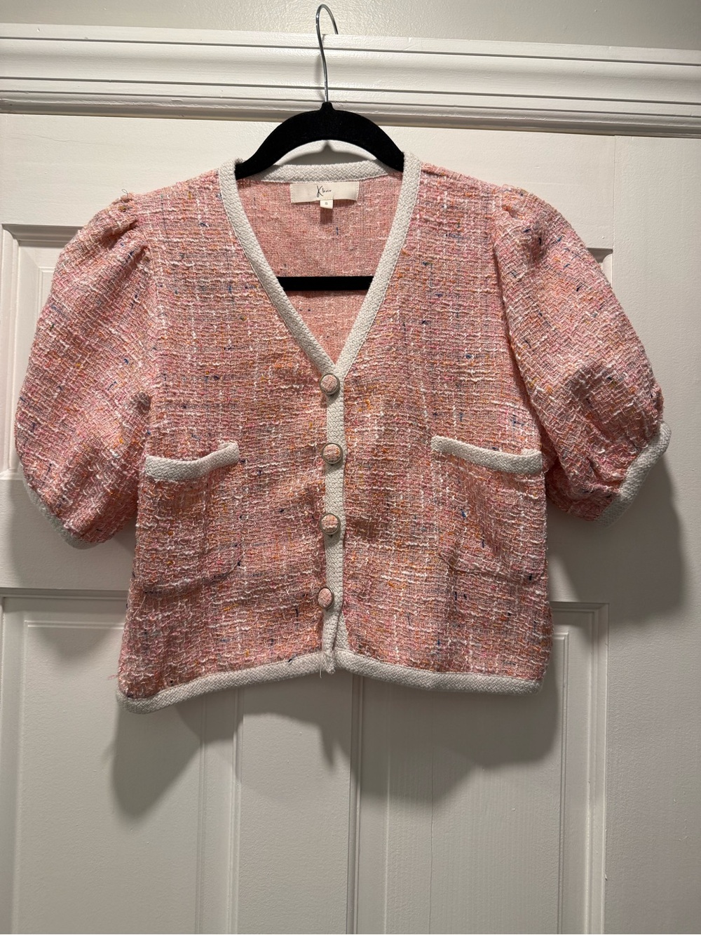 Kensie Pink Tweed Cropped Cardigan